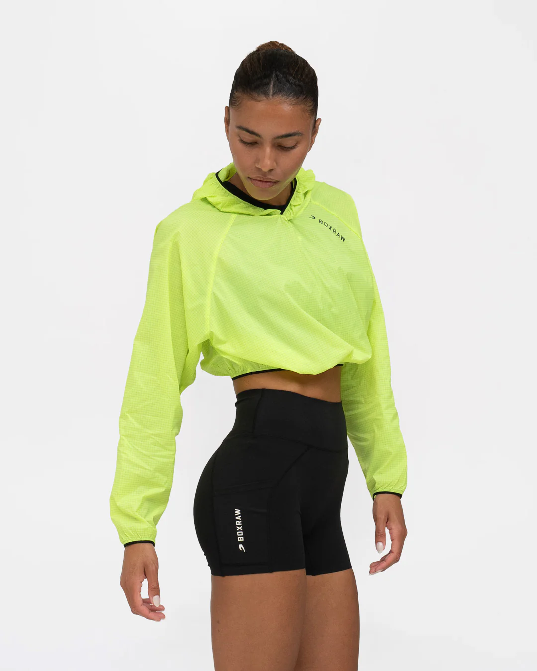 Genaro Cropped Windbreaker Hoodie - Neon Yellow - Image 2